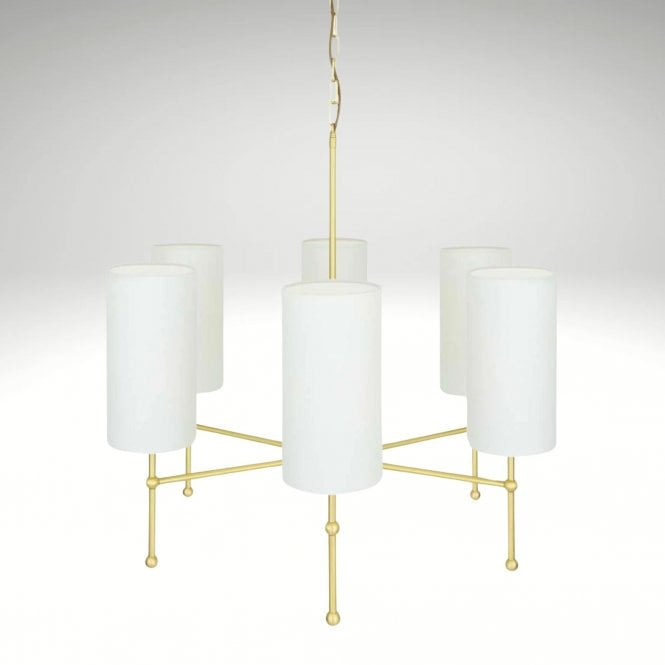 Arizona Modern 6lt Chandelier with White Shades, Polished Brass