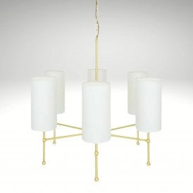 Arizona Modern 6lt Chandelier with White Shades, Polished Brass