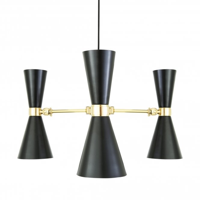 Cairo Mid-Century Chandelier, Matt Black & Polished Brass