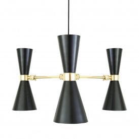 Cairo Mid-Century Chandelier, Matt Black & Polished Brass