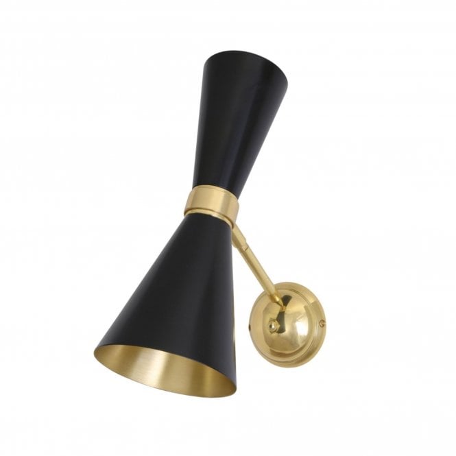 Cairo Mid-Century Double Cone Brass Swivel Wall Light, Matt Black