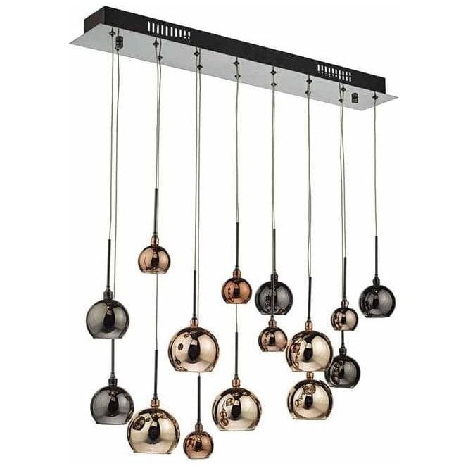 Dar Aurelia 15 Light Pendant Ceiling Light Black Chrome Glass
