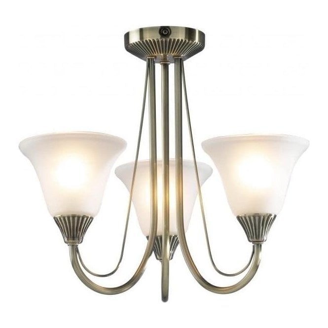 Dar Boston Three Light Semi Flush Ceiling Light Antique Brass