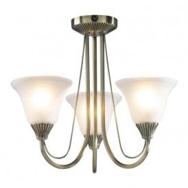 Dar Boston Three Light Semi Flush Ceiling Light Antique Brass
