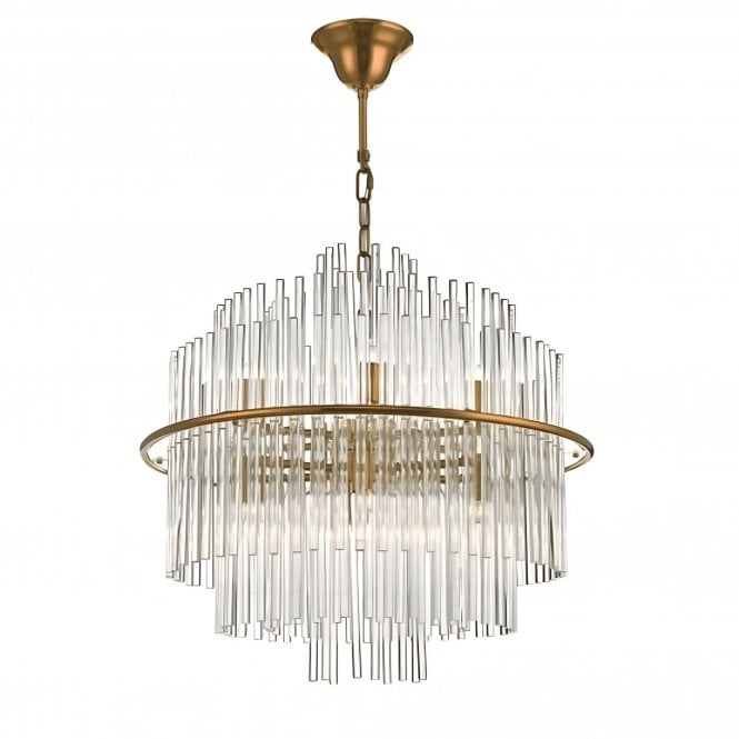 Dar Lukas 13 Light Pendant Light Antique Gold Glass