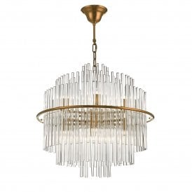 Dar Lukas 13 Light Pendant Light Antique Gold Glass