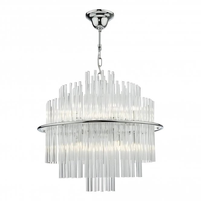 Dar Lukas 13 Light Pendant Light Polished Chrome Glass