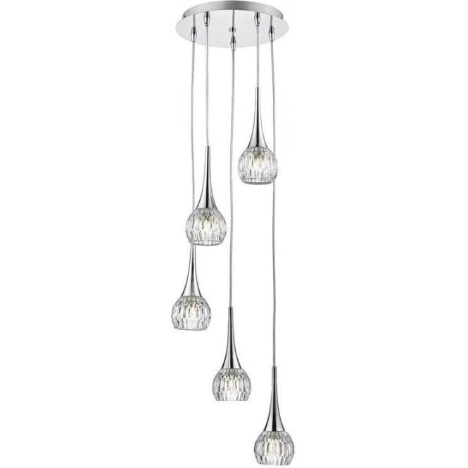 Dar Lyall 5 Light Pendant Ceiling Light Polished Chrome and Cut Glass