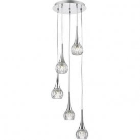 Dar Lyall 5 Light Pendant Ceiling Light Polished Chrome and Cut Glass