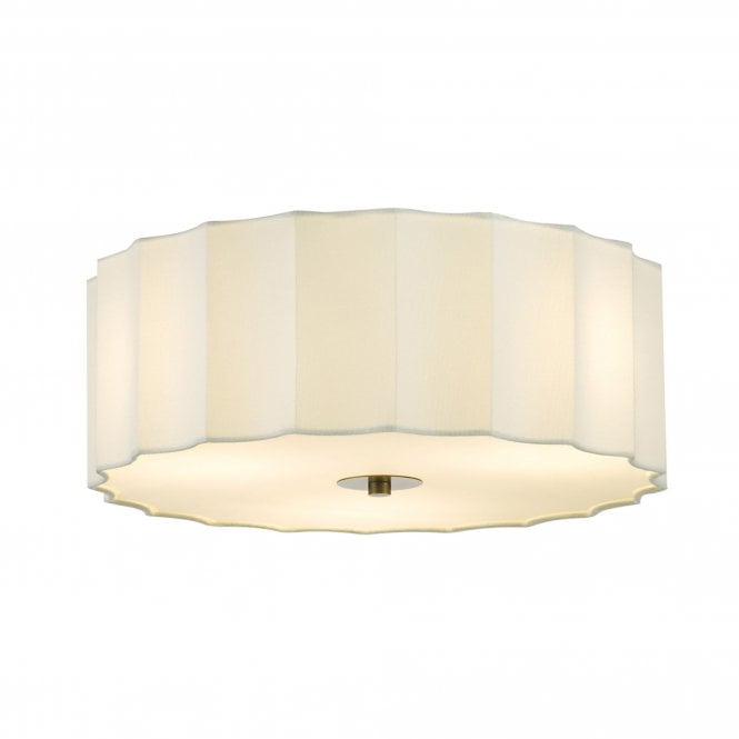 Dar Noura 3 Light Flush Ceiling Light, Ivory and Antique Bronze