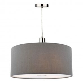Dar Ronda Easy-Fit Pendant Shade, 40cm, Grey Faux Silk