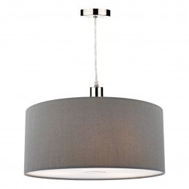 Dar Ronda Easy-Fit Pendant Shade, 40cm, Grey Faux Silk