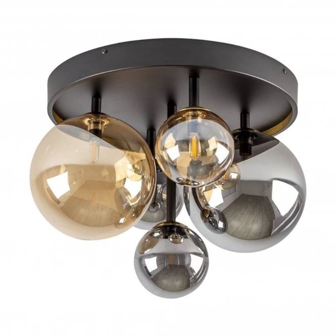 Dark Semi-Flush Ceiling Light, 5 Lamps, Brass/Black