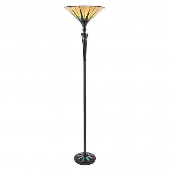 Dark Star Art Deco Tiffany Uplighter Floor Lamp, Black & Cream