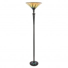 Dark Star Art Deco Tiffany Uplighter Floor Lamp, Black & Cream