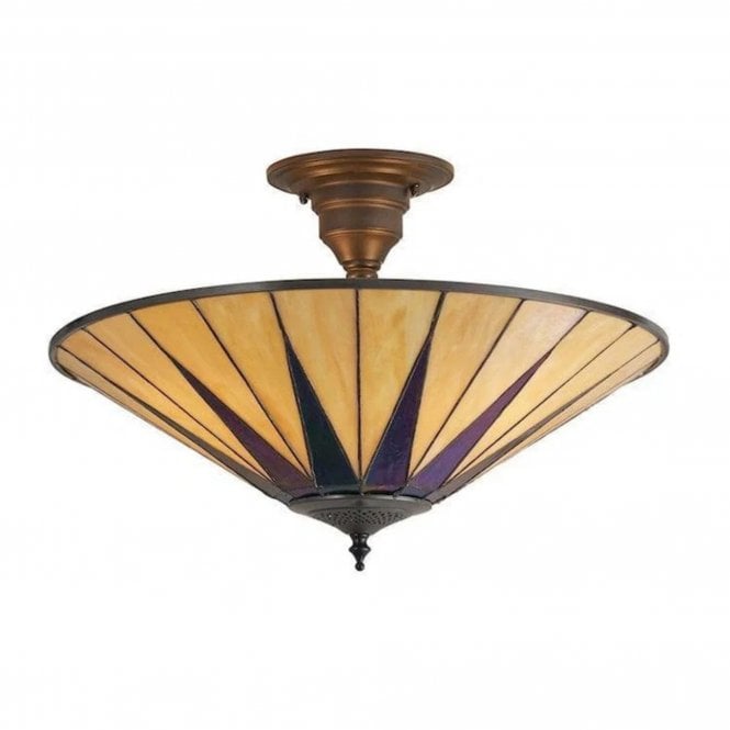 Dark Star Large 3 Light Art Deco Tiffany Semi Flush Ceiling Light