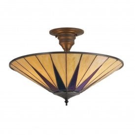 Dark Star Large 3 Light Art Deco Tiffany Semi Flush Ceiling Light