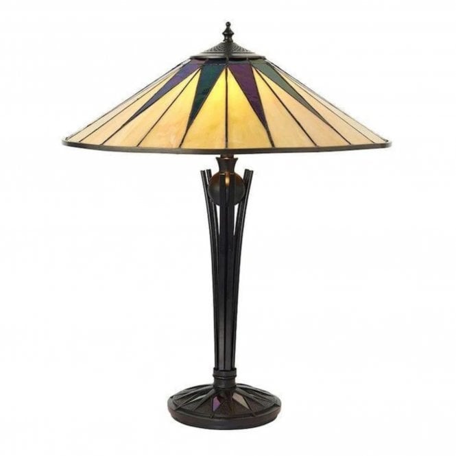 Dark Star Large Art Deco Tiffany Table Lamp, Black & Cream