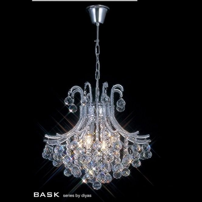 Diyas Bask IL30016 Chrome Crystal Four Light Round Pendant Ceiling Fitting