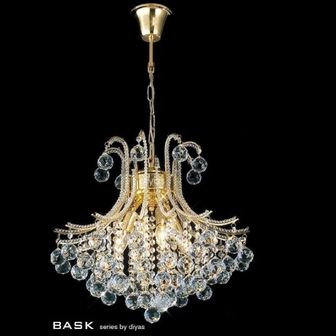 Diyas Bask IL30216/BA Gold Crystal Four Light Round Pendant Ceiling Fitting