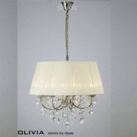 Diyas Olivia IL30057/CR Antique Brass Crystal Eight Light Pendant Ceiling Fitting with Cream Shade