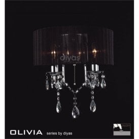 Diyas Olivia IL30061/BL Polished Chrome Crystal Twin Light Wall Light with Black Shade