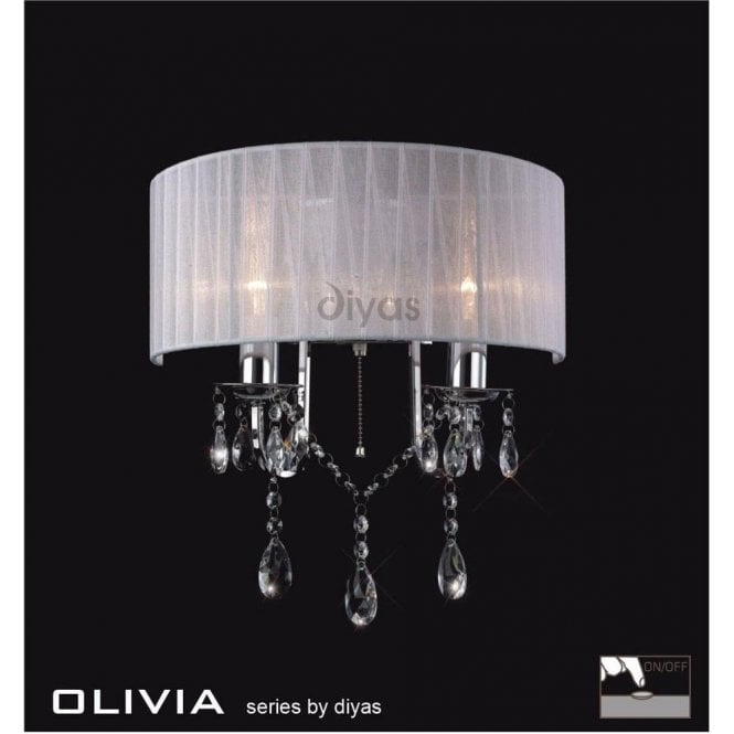 Diyas Olivia IL30061/WH Polished Chrome Crystal Twin Light Wall Light with White Shade