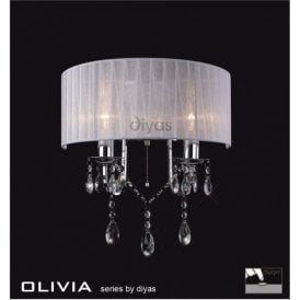 Diyas Olivia IL30061/WH Polished Chrome Crystal Twin Light Wall Light with White Shade