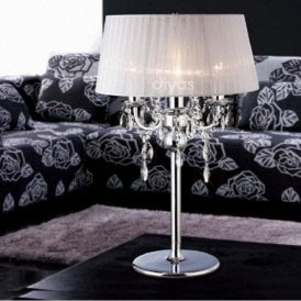Diyas Olivia IL30062/WH Polished Chrome Crystal Three Light Table Lamp with White Shade