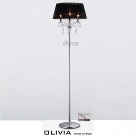 Diyas Olivia IL30063/BL Polished Chrome Crystal Three Light Floor Lamp with Black Shade