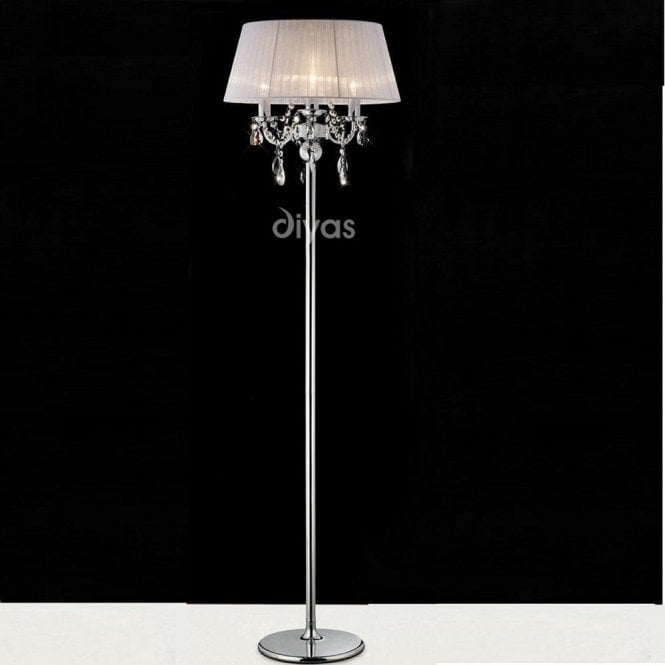 Diyas Olivia IL30063/WH Polished Chrome Crystal Three Light Floor Lamp with White Shade