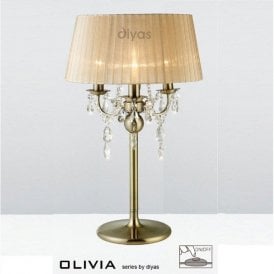 Diyas Olivia IL30065/SB Antique Brass Crystal Three Light Table Lamp with Bronze Shade