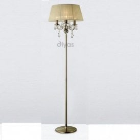 Diyas Olivia IL30066/CR Antique Brass Crystal Three Light Floor Lamp with Cream Shade