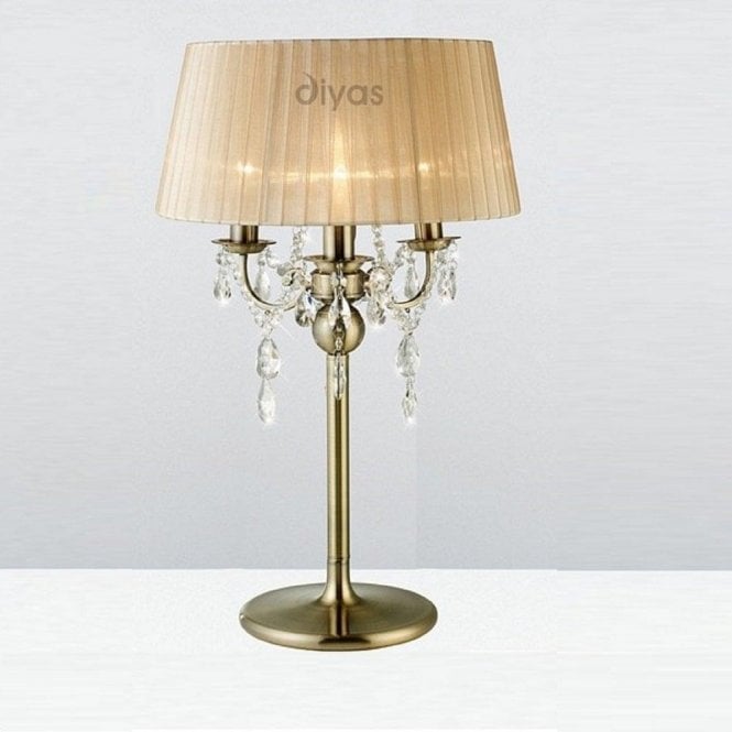 Diyas Olivia IL30066/SB Antique Brass Crystal Three Light Floor Lamp with Bronze Shade