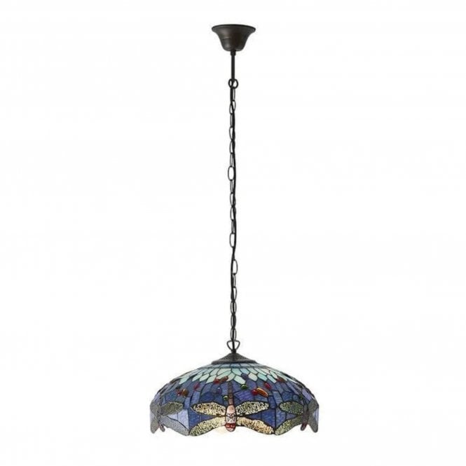 Dragonfly Blue Medium 3 Light Tiffany Pendant Light, Glass