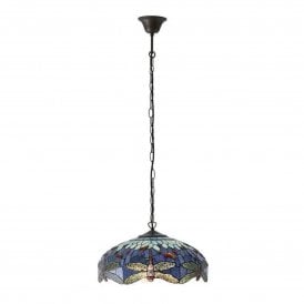 Dragonfly Blue Medium 3 Light Tiffany Pendant Light, Glass