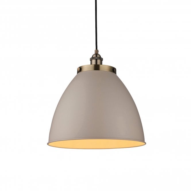 Endon Franklin Large Pendant Ceiing Light, Antique Brass & Stone Coloured Paint
