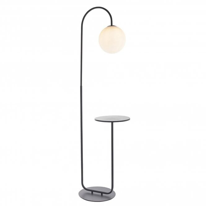 Endon Halo Round Opal Shade Floor Lamp with Mini Table, Black