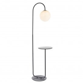 Endon Halo Round Opal Shade Floor Lamp with Mini Table, Black