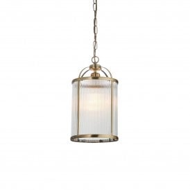 Endon Lambeth Ribbed Pendant, Antique Brass