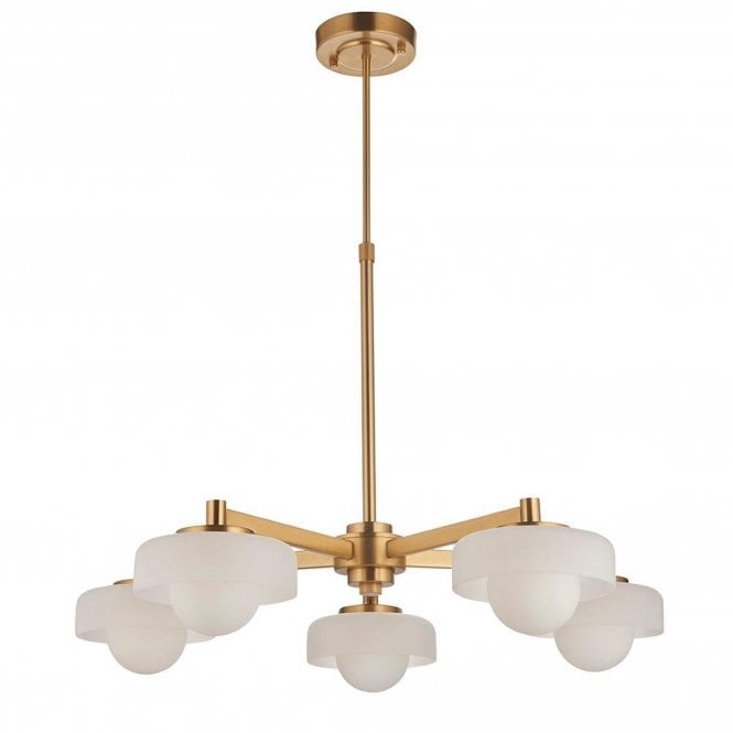  Boss 5 Light Pendant Light Brass Glass G9 690mm