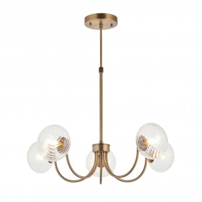  Hague 5 Light Pendant Light Brass Glass G9 650mm