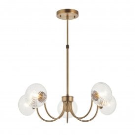 Endon Lighting Hague 5 Light Pendant Light Brass Glass G9 650mm