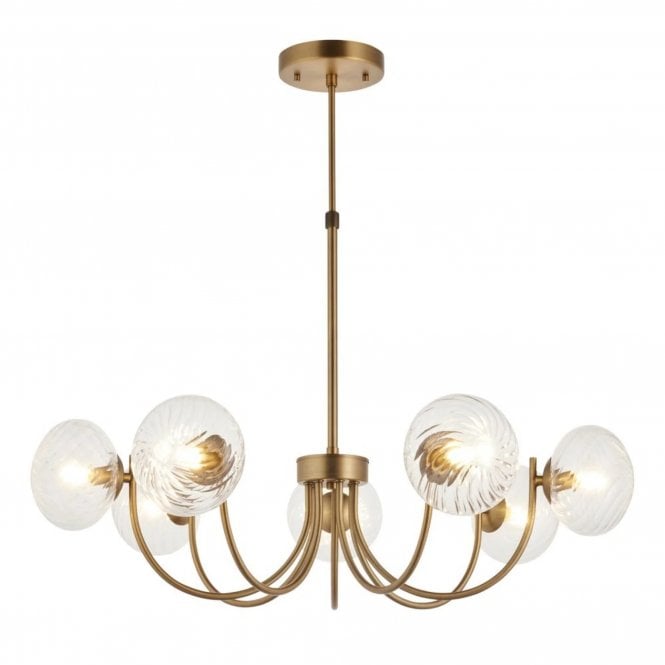  Hague 7 Light Pendant Light Brass Glass G9 745mm