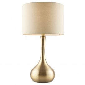 Endon Lighting Piccadilly Touch Table Lamps Brass Taupe Shade Twin Pack