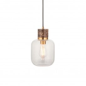 Endon Lighting Travi Pendant Light Marble Brass Glass E27