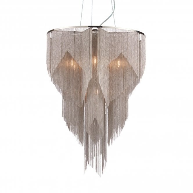 Endon Loire 6 Light Pendant Light, Cascading Silver Chains (Ex. Display)