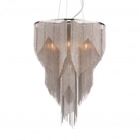 Endon Loire 6 Light Pendant Light, Cascading Silver Chains (Ex. Display)