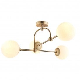 Endon Matt Antique Brass Semi-Flush Ceiling Light with Opal Glass