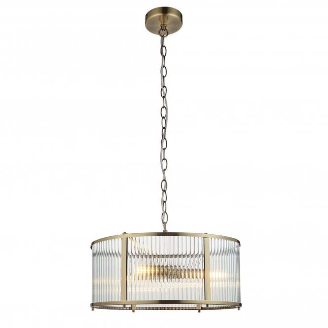Endon Ridgeton 3lt Pendant Ceiling Light, Antique Brass